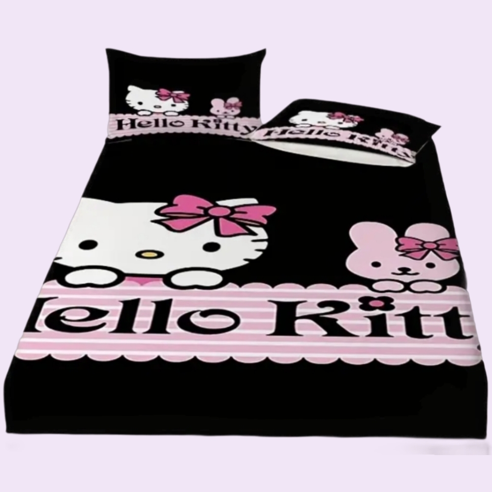 Hello Kitty Queen Bedding Set - Cute Black Design